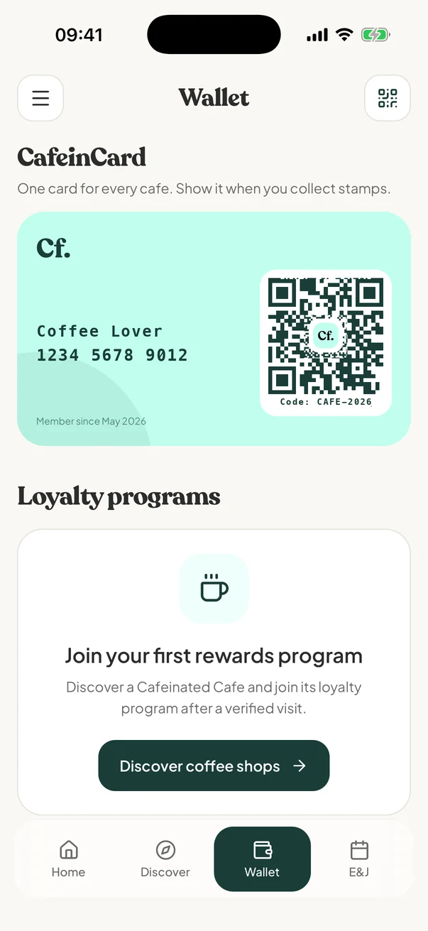 CafeinCard and loyalty programmes in the Cafein app