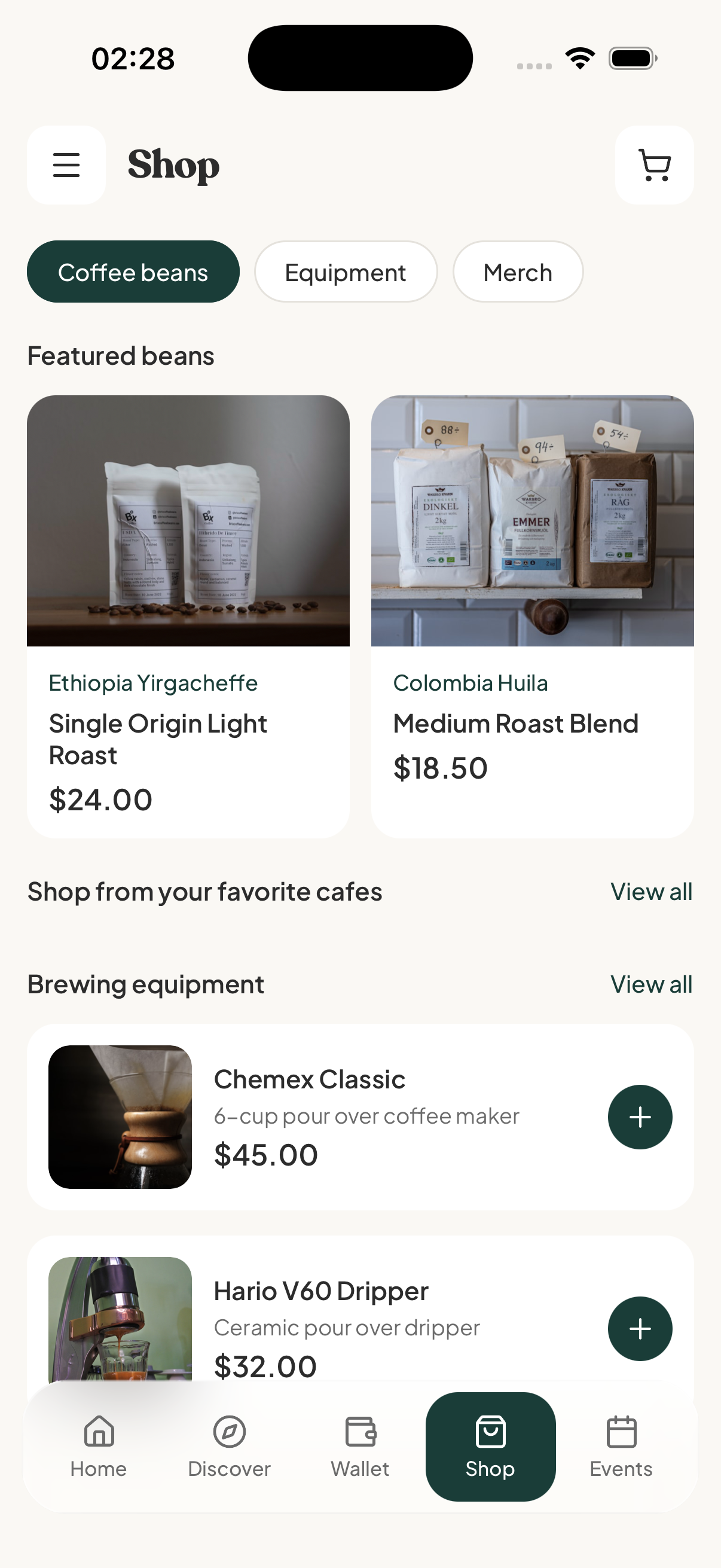 Shop preview: coffee beans and brewing equipment
